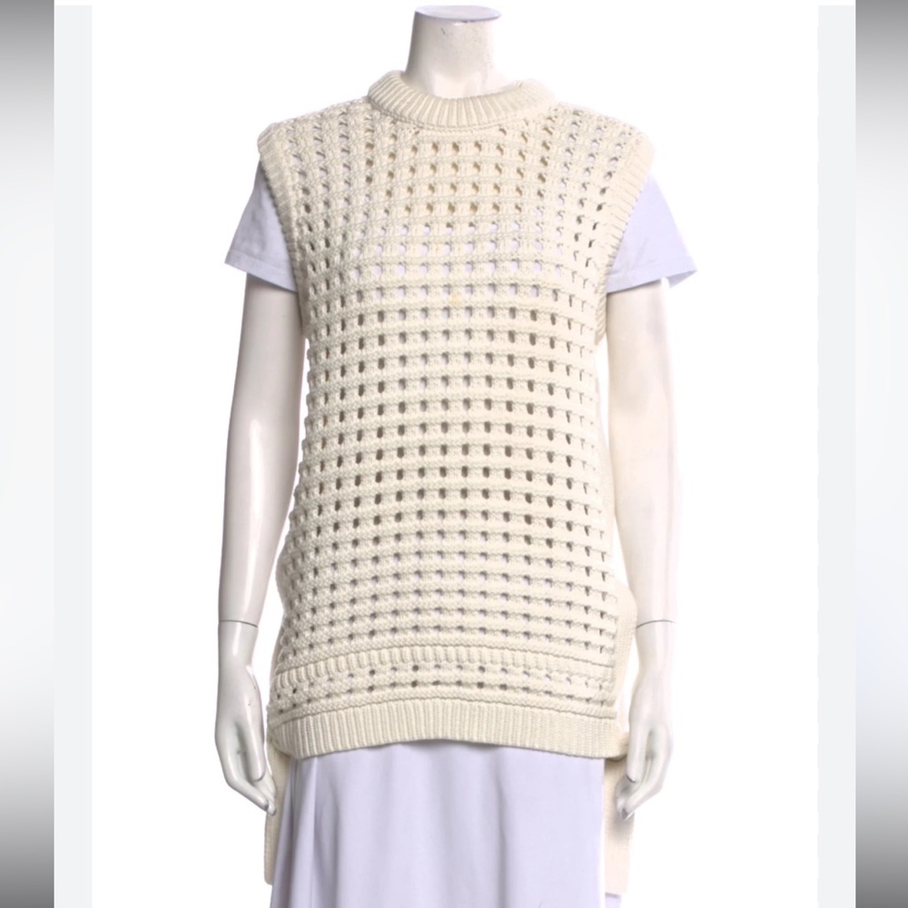 Tibi Mock Neck Cream Sleeveless Knit Sweater Vest‎ Small Chunky